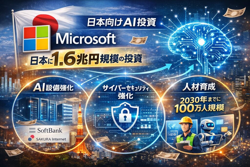 マイクロソフトの日本向けAI投資をイメージした図